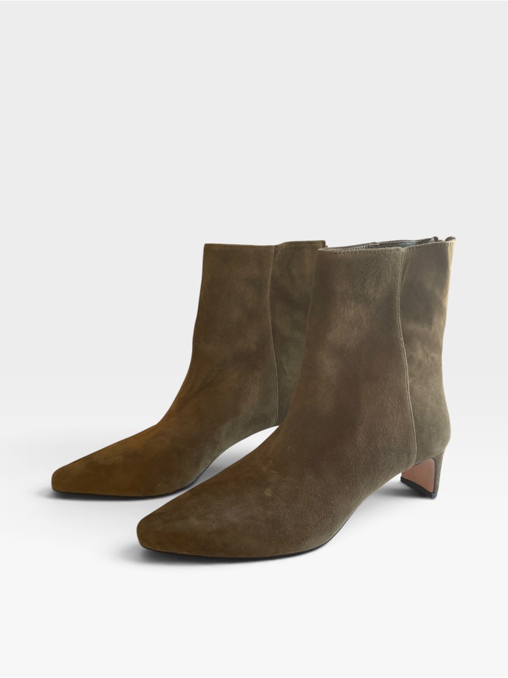 J. Crew Stevie Kid Suede Kitten Heel Ankle Booties in Luxe Forest Nee